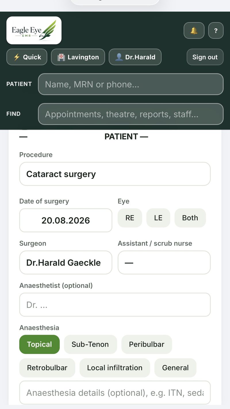 Eagle Eye EMR – theatre note